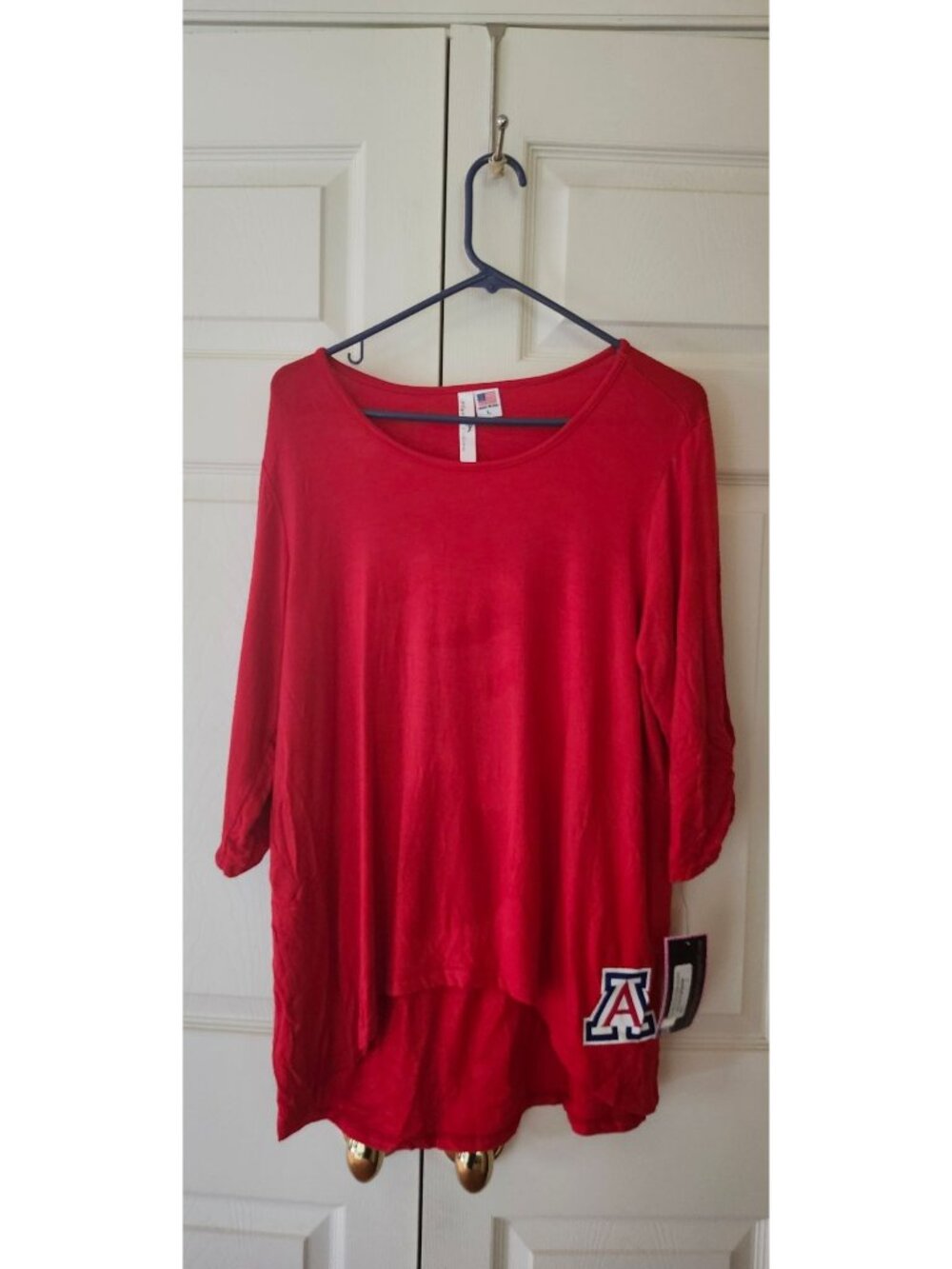 New Women Flying Colors Arizona Wildcats Red Hi-Lo Tee Scrunch Sleeve Size L